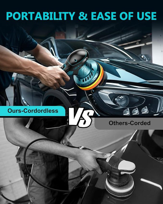 Cordless Car Buffer Polisher Kit - 6 Inch Dual Action Random Polishing Wax Machine for Car Detailing,2Pcs 2000mah Batteries,6 Variable Speed 2500-5000RPM,Orbital Polisher for Car Boat Polishing Waxing
