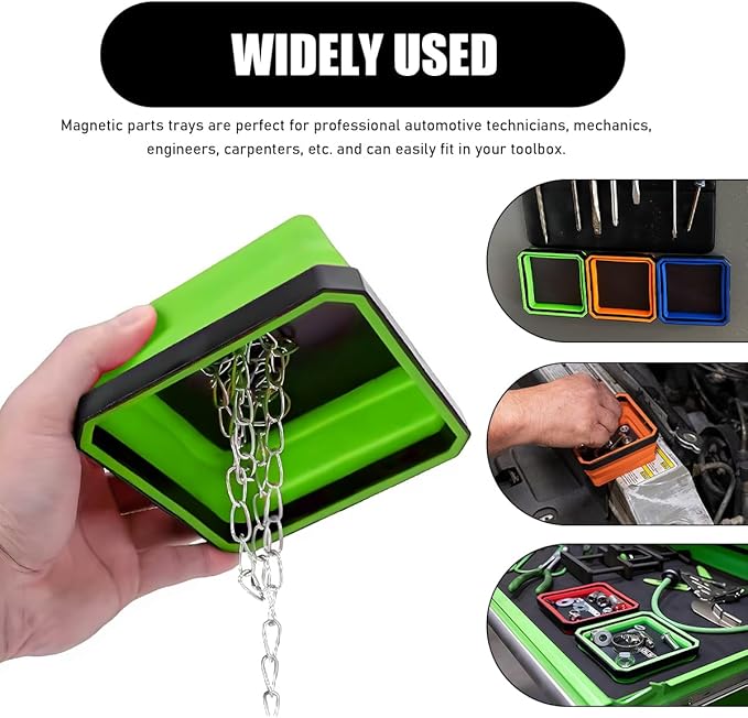 2PCS Collapsible Magnetic Parts Tray, 4.5" Square Silicone Tool Tray with Double-Sided Magnetic Base, Foldable Bowls Small Metal Parts Holder for Screws Bolts Nuts Washers(Green+Red)
