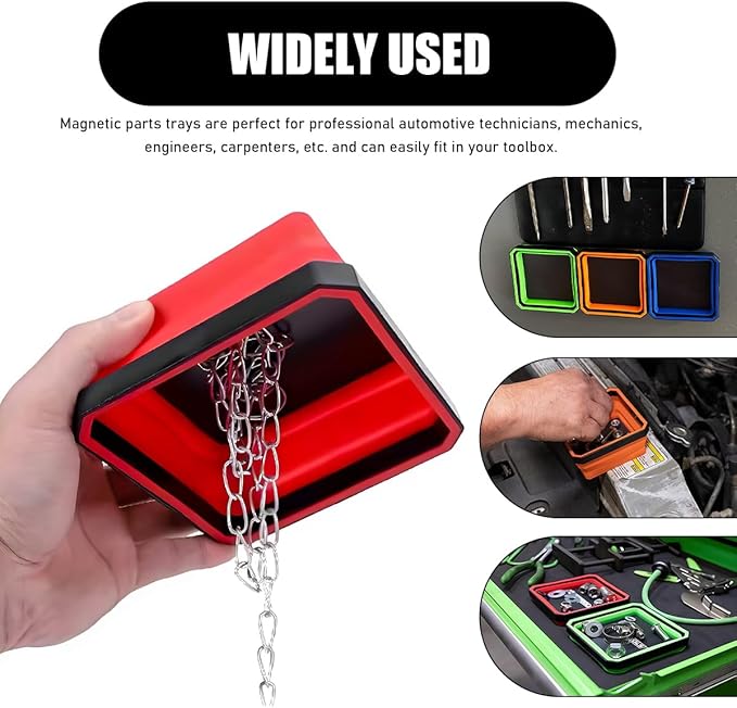2PCS Collapsible Magnetic Parts Tray, 4.5" Square Silicone Tool Tray with Double-Sided Magnetic Base, Foldable Bowls Small Metal Parts Holder for Screws Bolts Nuts Washers (Red+Blue)