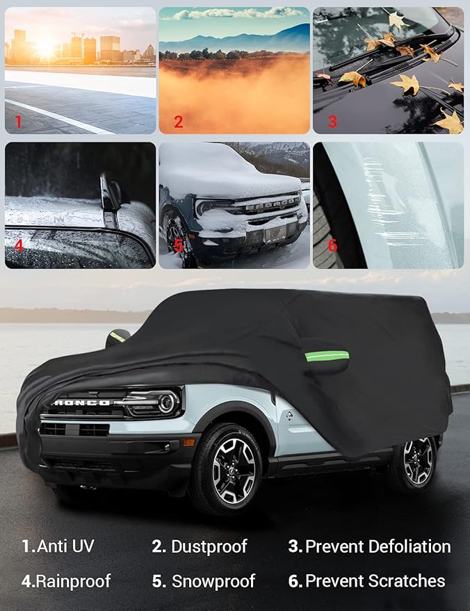 Proadsy Car Cover Compatible with Ford Bronco Sport 2021-2024 2025 2026 210T Windproof All Weather Waterproof Sun Rain UV Dust Snow Protection Outdoor Covers