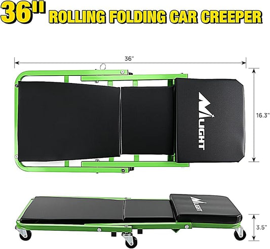 Nilight 36" Z Creeper - 2-in-1 Rolling Folding Car Seat, 36 inches Adjustable Roller Garage Chair Lay Down or Sit, 330LBS Capacity, Green Black