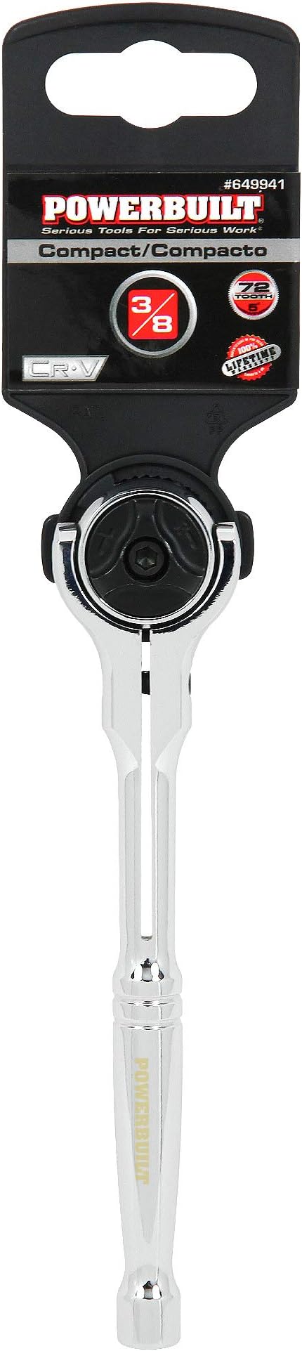 Powerbuilt Swivel Head Ratchet, 3/8 Inch Drive Hand Tools, Rotating, 72 Tooth 5 Degree Swing, Compact Tight Spaces - 649941