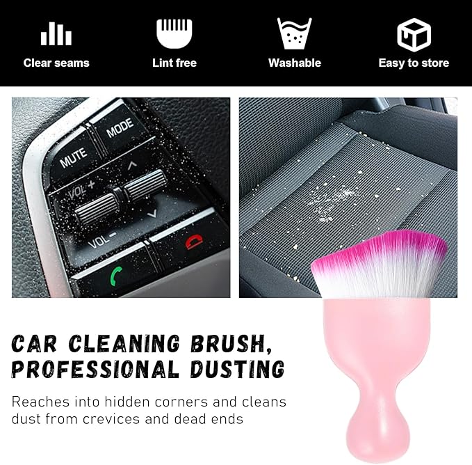 Ziciner Car Detailing Brush, Curved Soft Bristles Auto Removal Dust Collectors, Universal Vehicle Dashboard, Air Conditioner Vents etc Interior Cleaning Tool Accessories (Pink/White/Red)