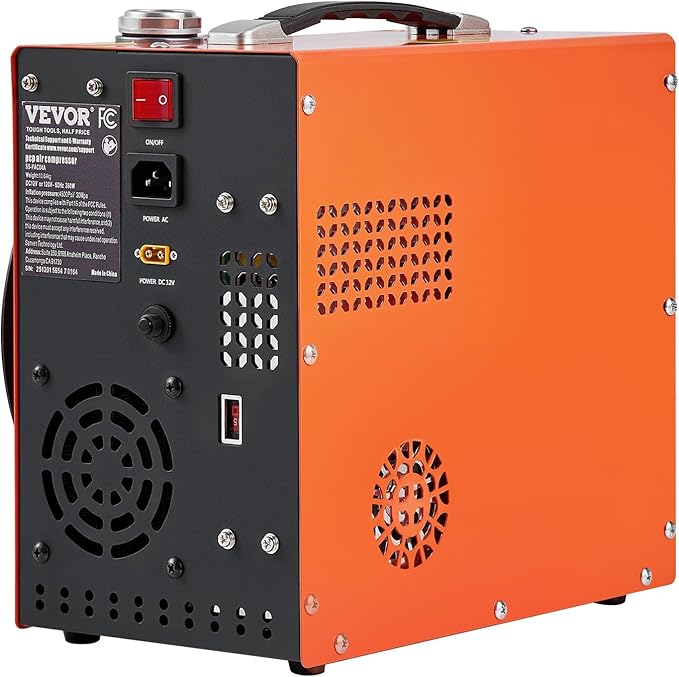VEVOR PCP Air Compressor, 4500PSI/30Mpa Portable PCP Airgun Compressor - Built-in Water and Fan Cooling System, Auto-Stop | DC12V/AC120V Paintball Tank Compressor for Air Rifle, Scuba Diving Bottle