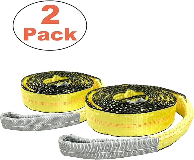 2 Pack 2" x12' Recovery Tow Strap Heavy Duty, 25,000 LBS Drawstring Carrying Bag