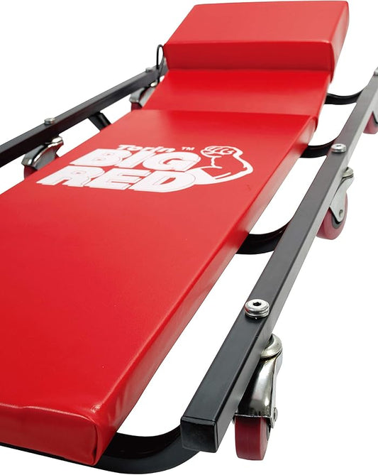 BIG RED TR6452 Torin Rolling Garage/Shop Creeper: 40" Padded Mechanic Cart with Adjustable Headrest and 6 Casters, Red