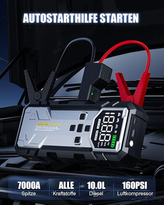 8000A Jump Starter with Air Compressor, 12V Jump Box for Car Battery (All Gas/10.0L Diesel) Portable Jumper Starter Pack with 150PSI Auto Tire Inflator, LCD Display, Lights & Booster Cable