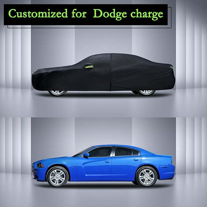 Car Cover Custom Fit for Dodge Charger 2006-2026, Waterproof All Weather Full Exterior Cover Rain Sun Hail Protector Car Cover with Door Zipper