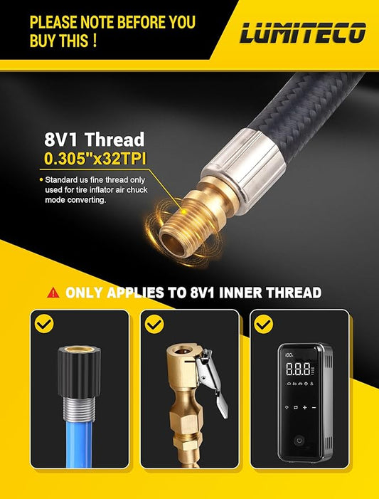 LUMITECO 21'' Quick Air Release Extention Hose, Tire Valve Extension Tube w/Presta Valve & Air Pump Ball Needle Set, Air Tire Inflator Pump Hose with Air Chuck Adapter for Portable Air Compressor