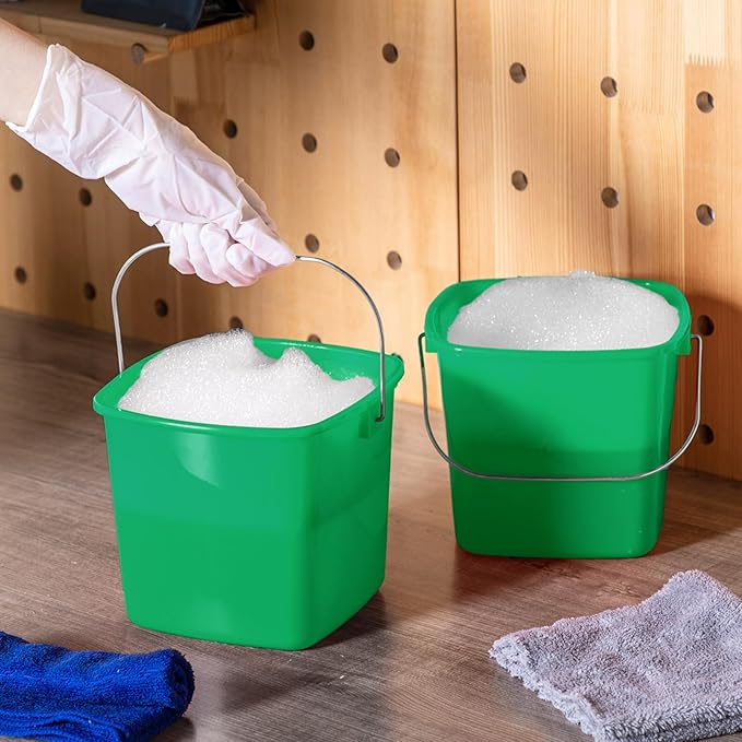 Zhehao 6 Pcs 3 Quart Bucket for Cleaning Small Sanitizer Bucket for Restaurant Square Plastic Pail with Handles for Home, Offices, Commercial Use, Food Service(Dark Green)
