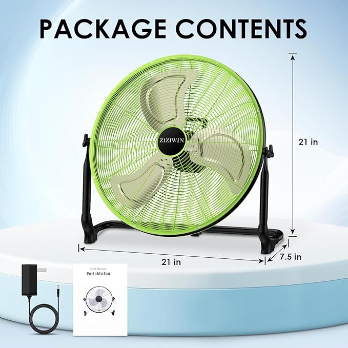 18'' Rechargeable Battery Operated Floor Fan, Portable Cordless Camping Fan Outdoor, Long Lasting Battery Powered Fan, 360° Tilt, Wireless, USB Output, for Home Gazebo Greenhouse Outside Gym