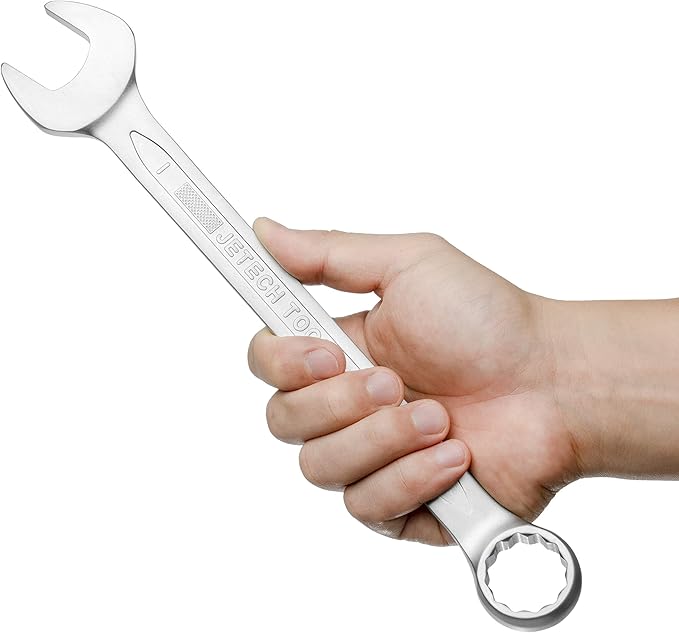 Jetech 1 Inch Combination Wrench - Industrial Grade Spanner with 12-Point Design, 15-Degree Offset, Made with Durable Chrome Vanadium Steel in Sand Blasted Finish, Forged, Heat-Treated, SAE