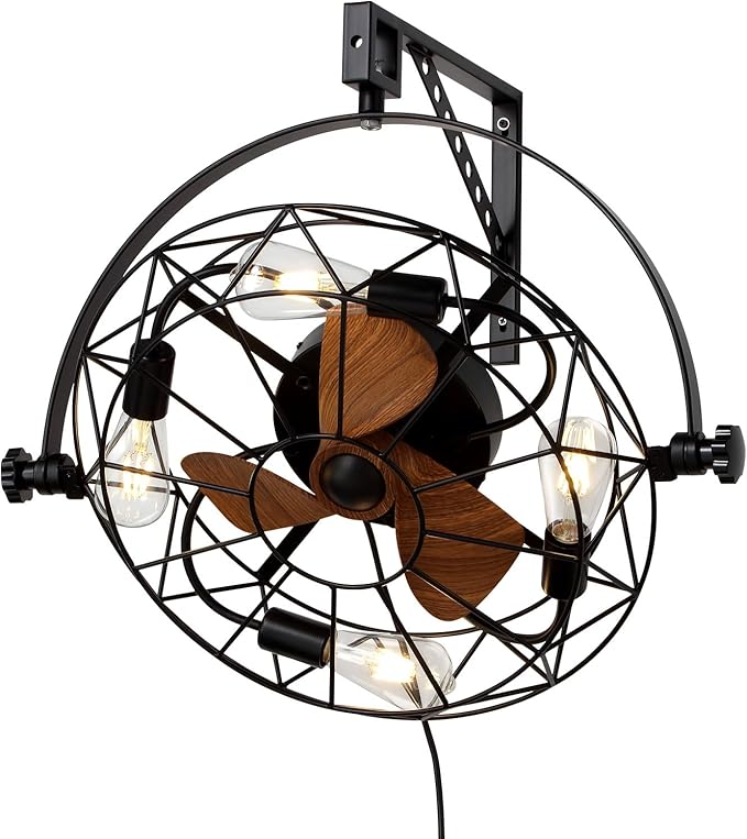21" Fansconce, 360° Adjustable Tilt and Plug in Wall Mounted Fan, Garage Ceiling Fan with Lights and Remote, Reversible 6-Speed Timming Wall Fan for Residential, Greenhouse, Patio, Commercial etc