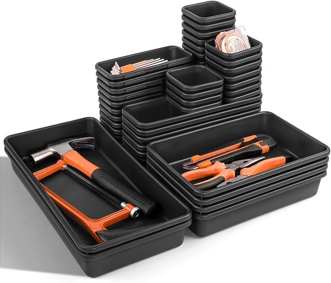 Takytao【48Pcs】【5 Size】Tool Box Organizer, Drawer Tool Organizer Tray Divider Set, Garage Tool and Accessories Storage, Toolbox Organization Storage for Rolling Tool Chest