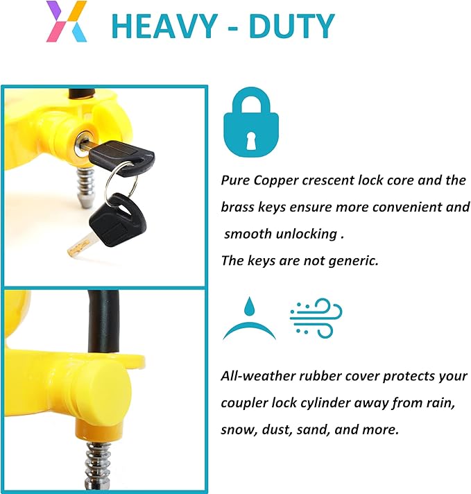 X-Haibei Trailer Hitch Lock with Keys fit 1-7/8"", 2" and 2-5/16" Couplers, Universal Adjustable Ball Hitch Coupler Lock Heavy Duty Aluminum Body, Copper Lock Cylinder, Rustproof for Boat Camper RV