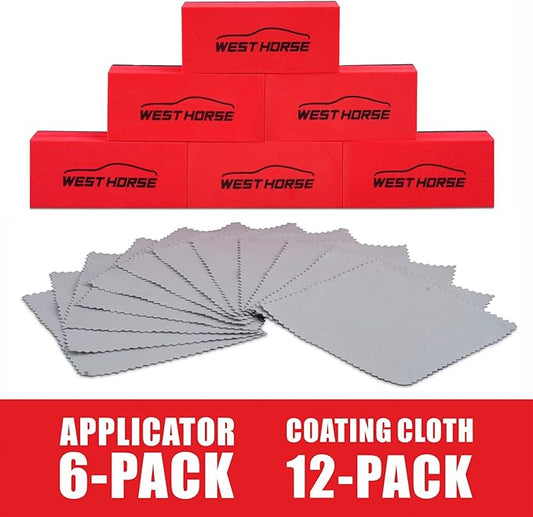 6PCS Ceramic Coating Applicator Sponge Blocks + 12PCS Suede Cloth – Premium Car Detailing Kit for Paint Protection, Wax & Nano Coating Application