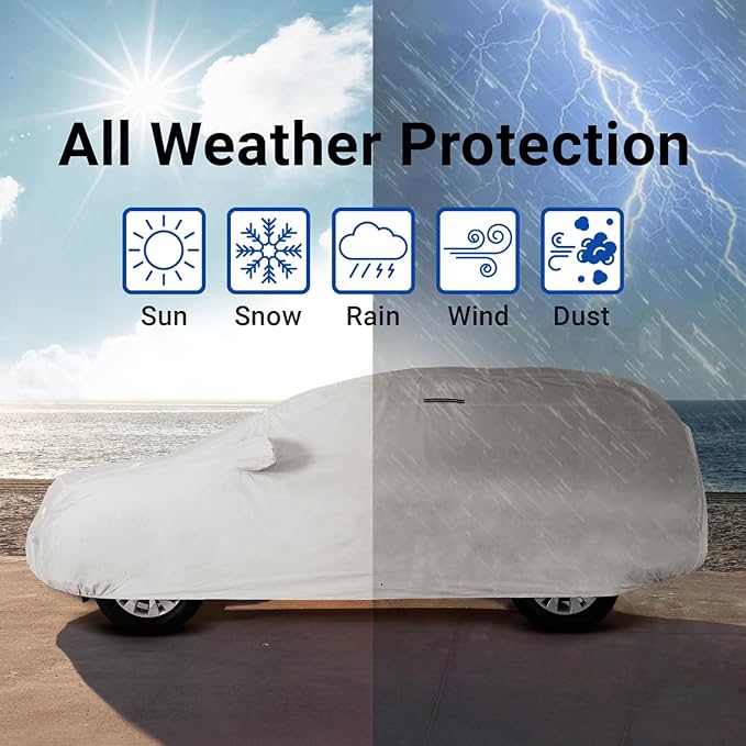 iCarCover Premium Custom SUV Cover for 1994-2002 Honda Passport Heavy Duty Waterproof All Weather Rain UV Sun Protector Custom Fit Full Exterior Indoor Protection Car Cover (Stripe - Light Gray/Black)
