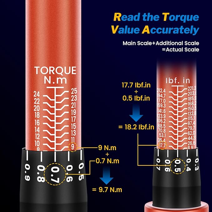 50PCS Bike Torque Wrench Set, 1/4 Inch Torque Wrench(1~25 Nm/8.9~221.3 in-lb), 72-Tooth Gear, Dual-Direction Click Type, 0.1 Nm Micro, Inch Pound Torque Wrench with Bit Sockets, Bike Tool Kit