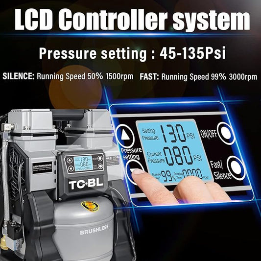TC·BL Oil free Air Compressor 1.3HP Ultra Quiet Air Compressor Lightweight and with 2.6 Gallon Aluminum Tank