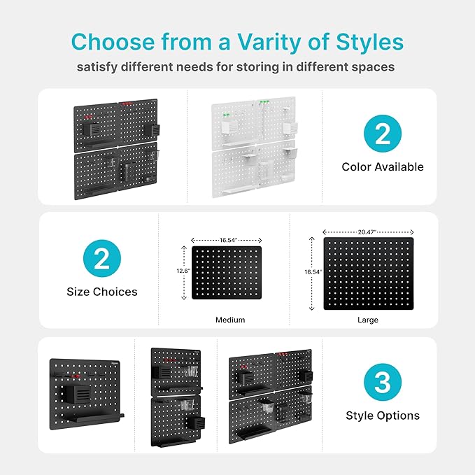 PEGZONE Pegboard Wall Organizer Combination Kit,Overall 33.1"x25.4" Metal Office Pegboard with 21 Accessories, Wall Mounted Peg board Display Panels for Home, Gaming Room, Garage (4Pcs,Black)