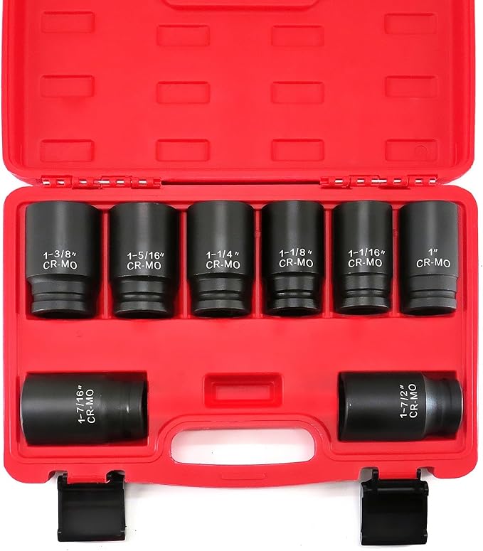 3/4 Inch Drive Deep Impact Socket Set,6-Point,SAE(1"to 1-1/2"),8 Pcs,Cr-Mo.Heavy Duty Impact Socket Set.