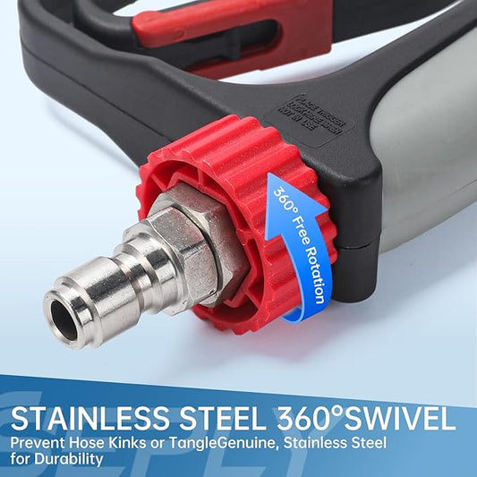 Pressure Washer Short Gun, 5000 PSI/10.5 GPM High Power Washer Spray Gun with 5 Nozzle Tips, 3/8'' Swivel Quick and M22-14mm Connect for Foam Cannon Car Wash