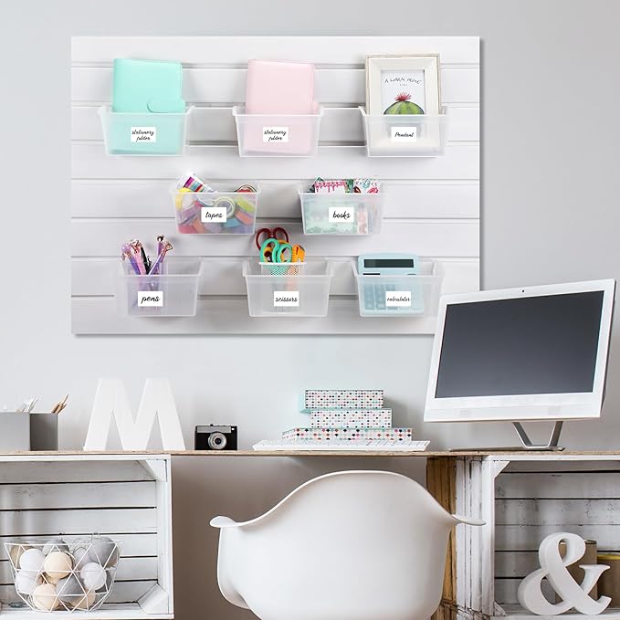 Mifoci 12 Pcs Storage Bins for PVC Slatwall Plastic Bin with Stickers Pens Slatwall Accessories for Organizing Hardware Craft Storage Tool Organizer Garage Craft Room Tool Shed(Clear)