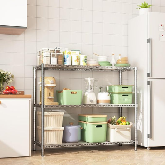 45" W x 20" D x 47" H Heavy Duty Wire Shelving Unit, 3-Tier Utility Storage Rack 1200 lbs Capacity, Adjustable Garage Shelves for Kitchen Garage Pantry, Easy Assembly