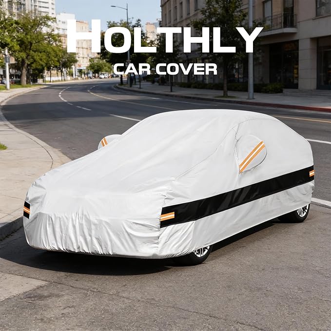 10 Layer Car Cover Waterproof All Weather for Sedan,100% Waterproof Outdoor Car Covers for Automobiles Rain Sun Protection. Custom Fit for Midsized Car Toyota Camry,Honda Accord, etc