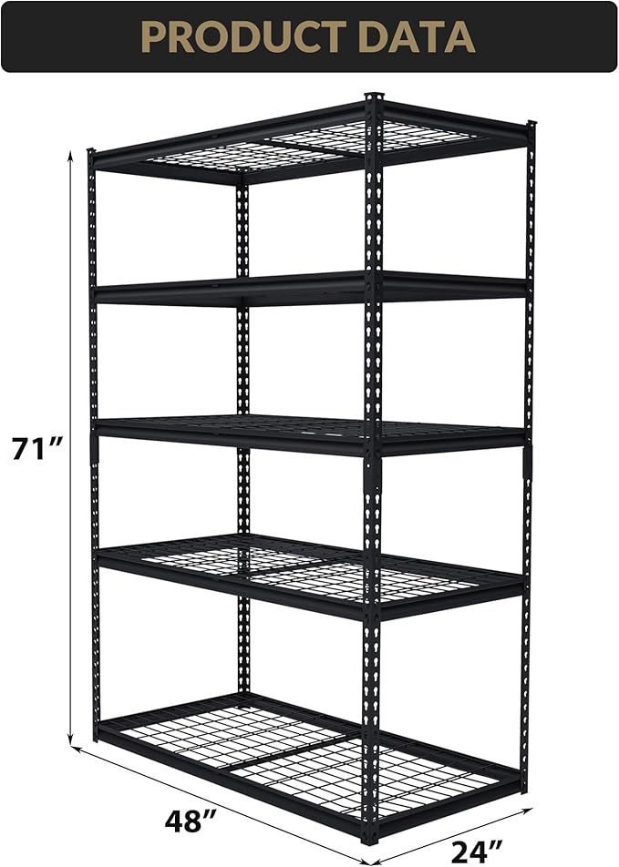 Towallmark Heavy Duty Storage Shelves 48 * 24in, 5 Tier Garage Storage Shelving, Adjustable Metal Storage Shelf Unit, Easy Assemble Garage Storage Shelving