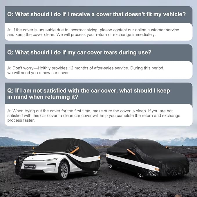 10 Layers Car Cover Custom Fit for Tesla Model Y (2020-2026), Waterproof All Weather for Automobiles, Outdoor Full Cover Sun Dust Rain Protection with Cotton. Black