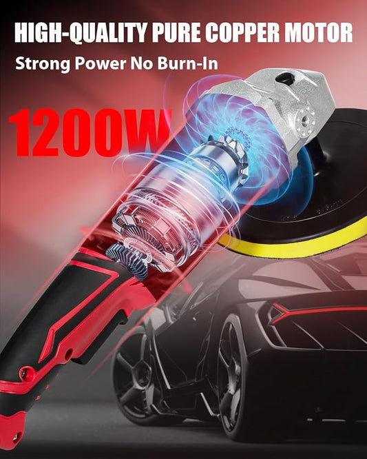 AVID POWER Car Buffer Polisher, 1200W 7 Inch/6 Inch Rotary Buffer Waxer, 6 Variable Speed 1600-3500 RPM, Detachable Handle & Side Handle for Car Detailing, Boat Sanding, Polishing and Waxing