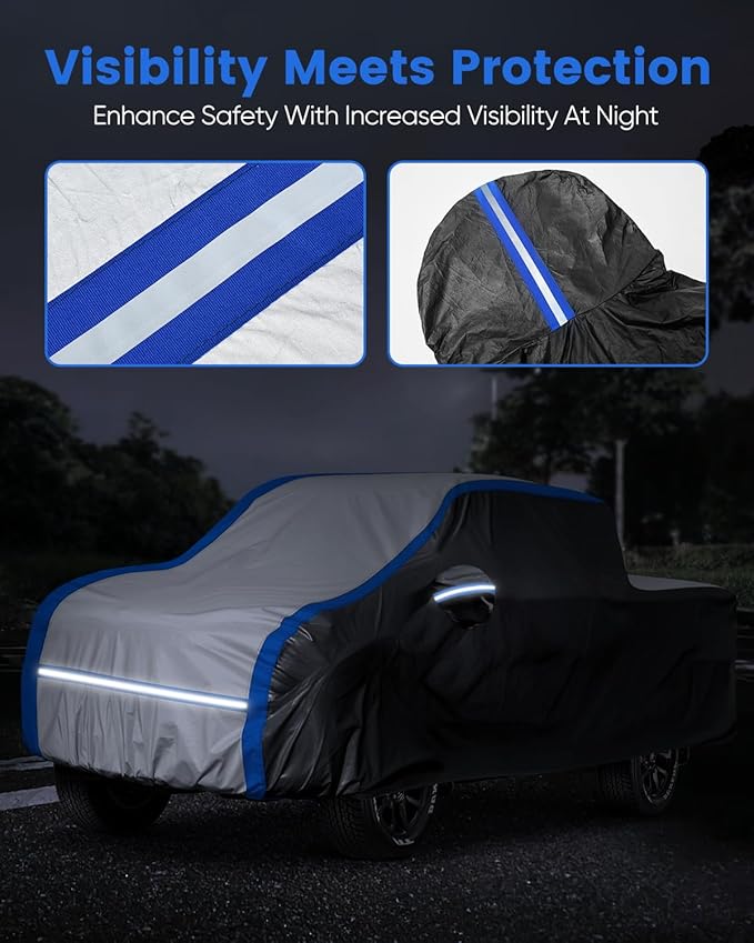 NOVSIGHT Waterproof Pickup Truck Cover for Full-Size Trucks, Heavy Duty 10-Layer All Weather Outdoor Cover with Windproof Straps, Fits 242-255 in, for F150 Silverado 1500 Sierra 1500 Ram 1500