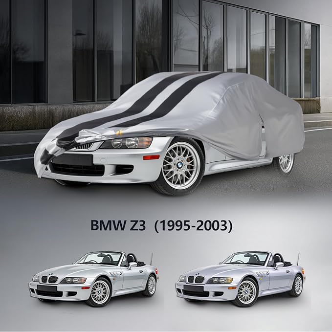 Multi-Layer Car Cover Custom Fit for BMW Z3(1998-2026), 100% Waterproof All Weather for Automobiles, Gift with Towel, Heavy Duty Car Covers for Rain Sun UV Protection with Door Zipper