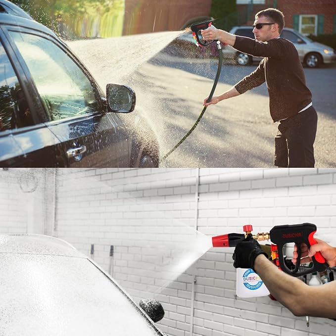 DUSICHIN Foam Cannon Short Pressure Washer Gun 1/4 Inch Quick Connector,Car Wash Foam Gun with 5 Pressure Washer Nozzle Tips 3/8'' Swivel Quick Connector,Additional Orifice Nozzle 1.04mm Car Washing