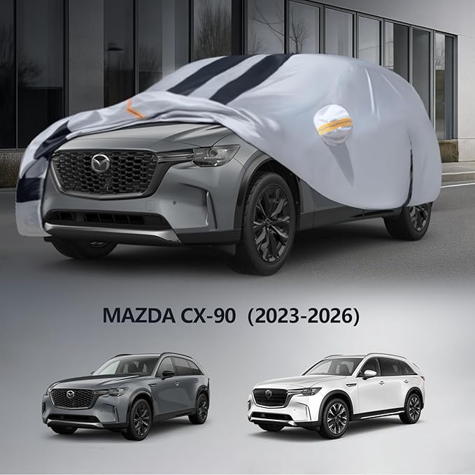Multi-Layer Car Cover Custom Fit for Mazda CX-90(2023-2026), 100% Waterproof All Weather for Automobiles, Gift with Towel, Heavy Duty Car Covers for Rain Sun UV Protection with Door Zipper