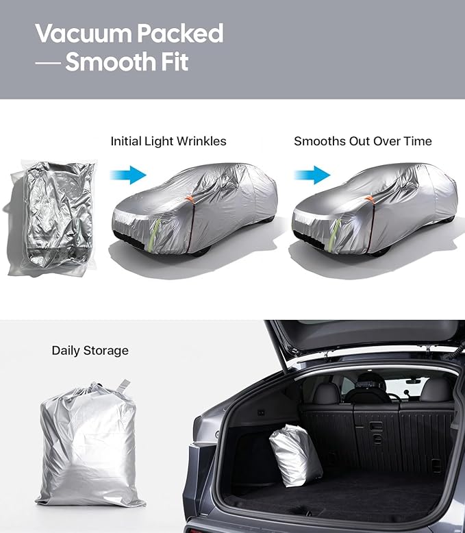 Wigoo Tesla Model Y Car Cover Accessories (2020–2026), Custom Fit All-Weather Outdoor, Waterproof UV Sun & Heat Protection, Ventilated Design, Windproof, Smooth Paint-Safe Lining, Charging Port Zipper