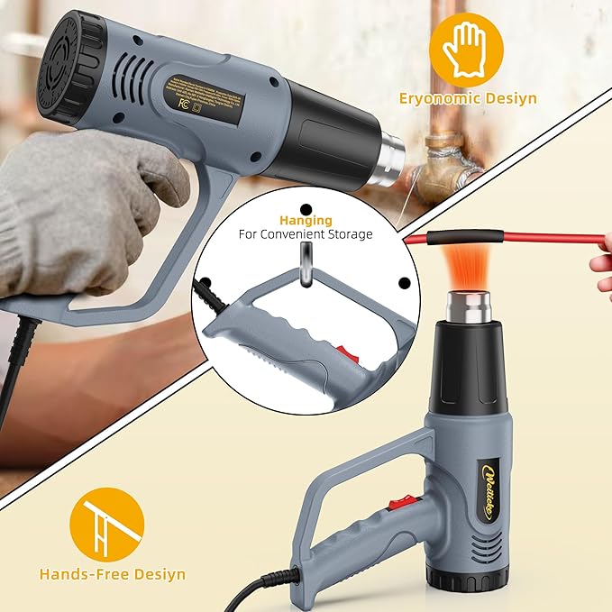Heat Gun,572℉& 1112℉ Dual Temperature Control Heat gun', Overload Protection with 4 Nozzles for Crafting, hot air gun,Shrink Wrapping, Phone Repair, Epoxy Resin