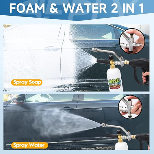 Foam Cannon for Pressure Washer Gun Kit with Dual Connector Accessory, Car Wash Foam Gun with 5 Pressure Washer Nozzle Tips 3/8'' Swivel Quick Connector and M22-14mm and M22-15 mm Fitting