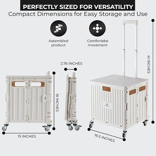 Rolling Cart for Teachers – Collapsible Cart with Wheels, Foldable Utility and Grocery Cart on Wheels for Classroom, Office, Travel, Tool Box, and Move Luggage (White)