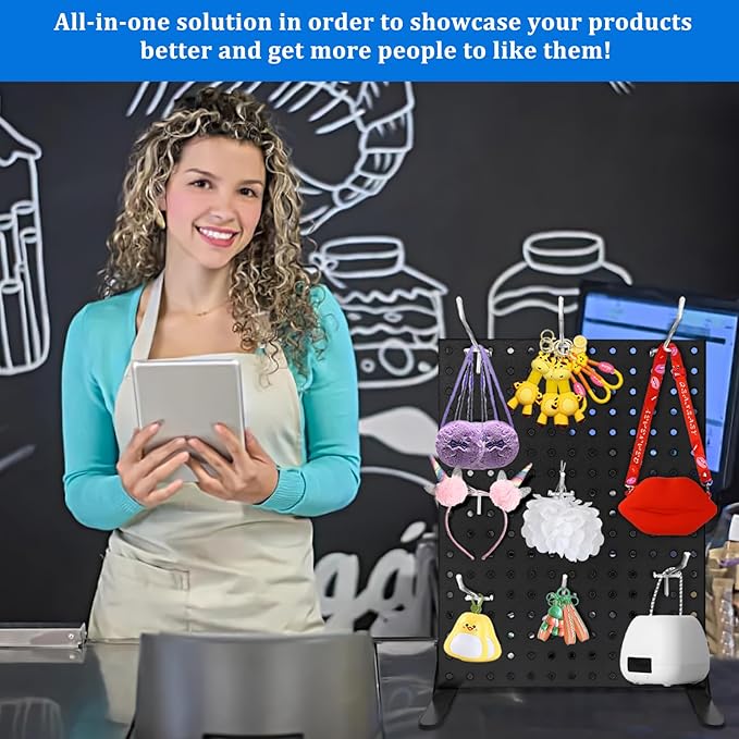 2PCS Pegboard Display Stand With 20 Hooks for Craft Shows, Metal Jewelry and Key Ring Retail Display Racks for Selling Accessories, Retail Stores, Vendors & Events, 17 X 13 Inch