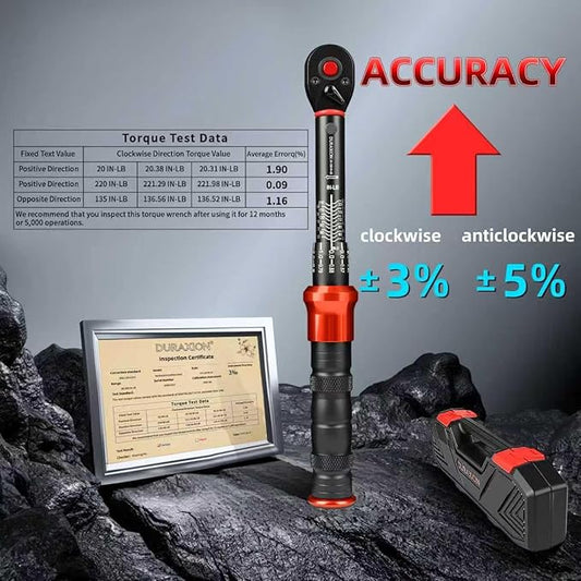 1/4-Inch Drive Torque Wrench 20-220in.lb/2.3-24.9Nm, ±3% Precision Dual Direction Torque Wrenches with 72-Tooth Dual Range Scales