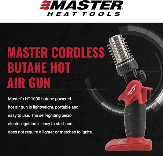 Master Appliance HT-1000 Cordless Butane Heat Gun with Shrink Reflector - Refillable, Portable Hot Air Tool for Heat Shrink Tubing, Electrical and Automotive Repairs