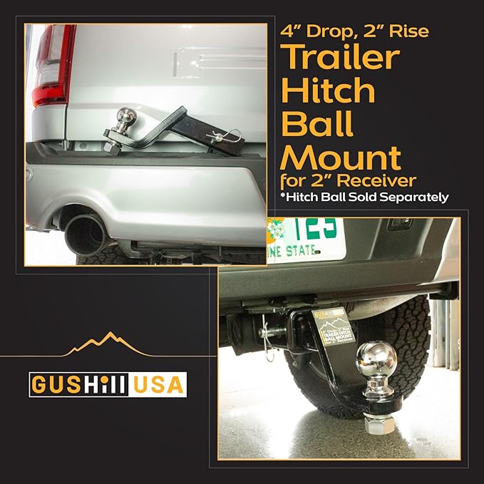 GusHIll USA GH45050 Trailer Hitch Ball Mount, Fits 2-Inch Receiver, 6,000 lbs, 1-Inch Hole, 4-Inch Drop