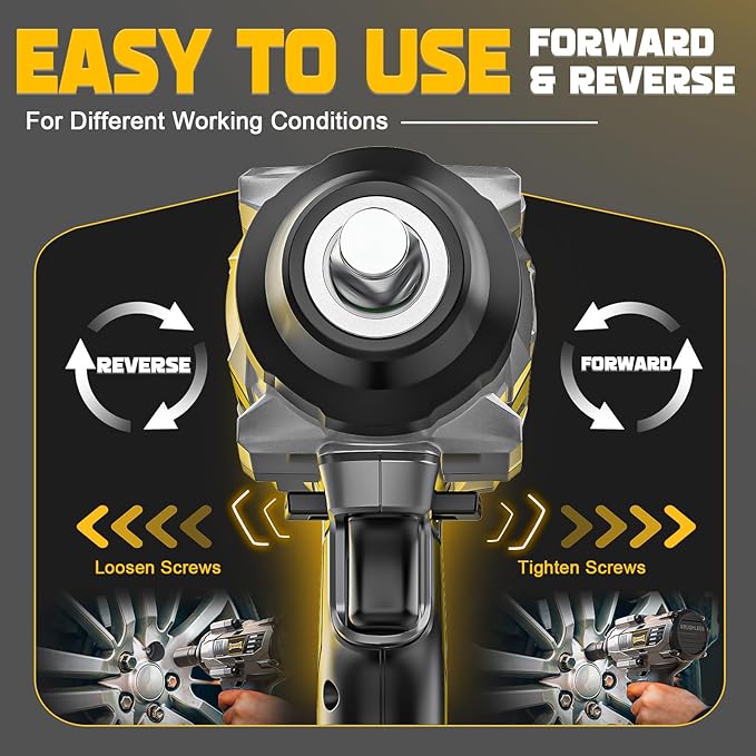 DIYtoolifz Cordless Impact Wrench 1/2 inch for Dewalt 20v Battery, 1000FT-LBS(1360N.m) Brushless Electric Impact Gun, High Torque Power Impact Driver with 6Pcs Sockets & Storage Case (Tool Only)