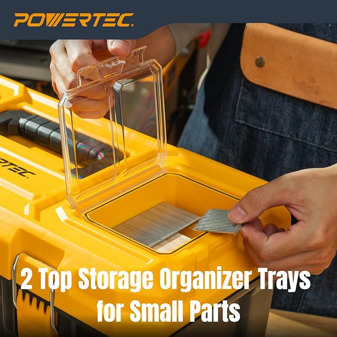 POWERTEC PRO 22-Inch Tool Box with Trays - Lockable, Metal Latch, Organizer, Portable Storage for Tools, Small or Mid-Sized Parts (72363V)