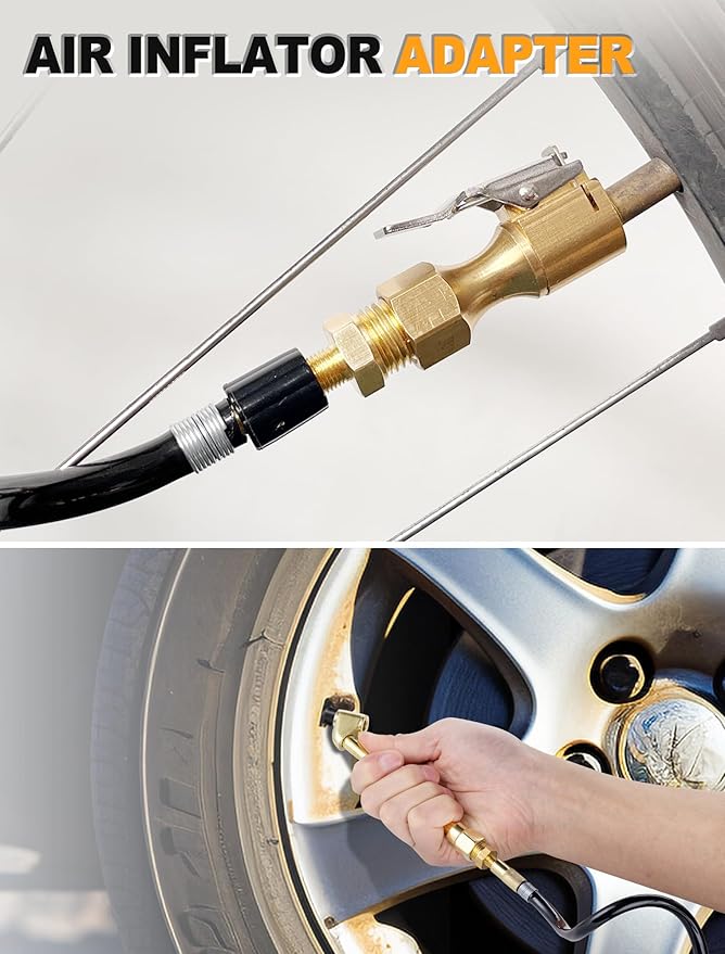 EVOULTES Brass Air Inflator Adapter, 1/4" NPT (M) to Standard Schrader Valve (M), Tire Inflator Connector for Auto Portable Air Compressor/Pump, Air Hose, Air Chuck (2 Packs)