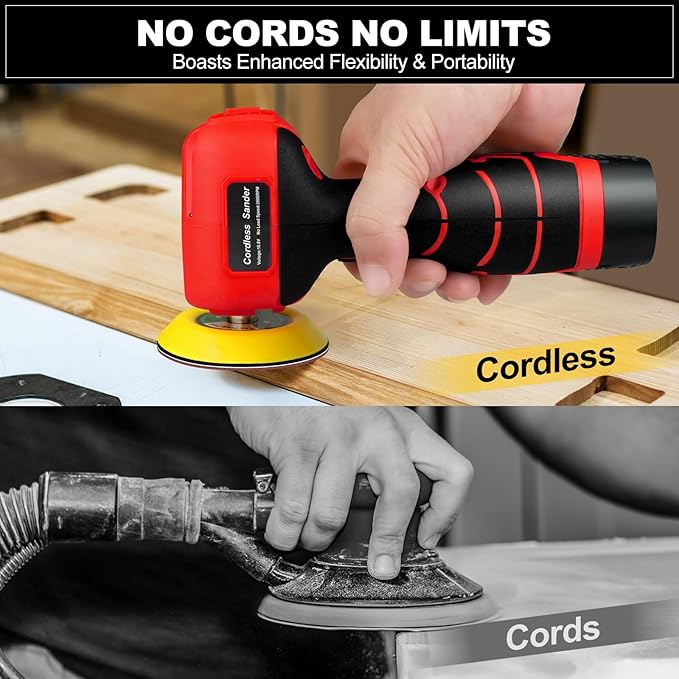 Cordless Sander, 3" Palm Sander with 2Pcs 16.8V 3.0Ah Batteries, 3500RPM Mini Polisher, 30 Accessories Sanders Tool for Sanding/Polishing/Waxing/Cleaning