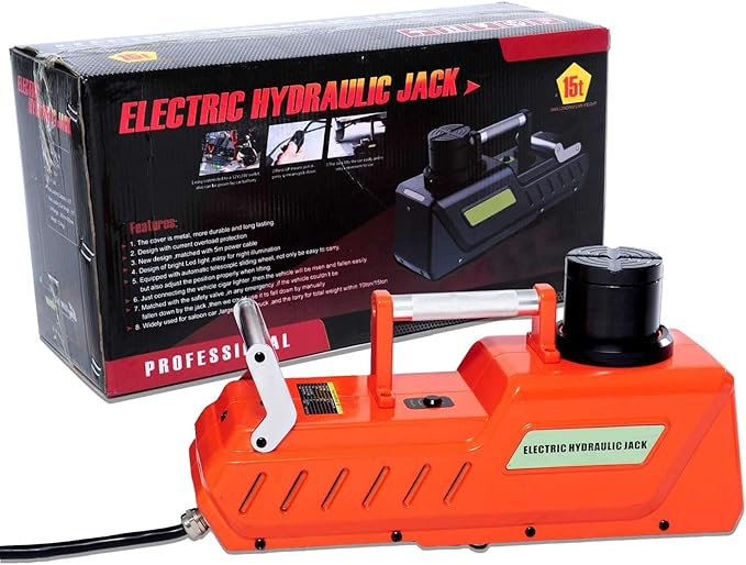 E-HEELP 15 Ton Electric Hydraulic Floor Jack, 12V DC Heavy Duty Truck Jack with LED Light for RV, SUV, Van, Sedan, Trucks (7.8-20.4 Inch Lift)