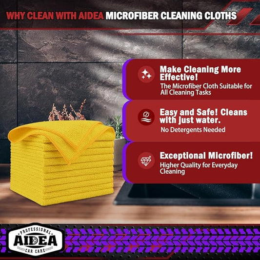 AIDEA Microfiber Cleaning Cloth, 20PK, Microfiber Towels for Cars, Premium All Purpose Car Cloths, Dusting Cloth Cleaning Rags, Absorbent Towels for SUVs, House, Kitchen, Window, 12"×12", Yellow